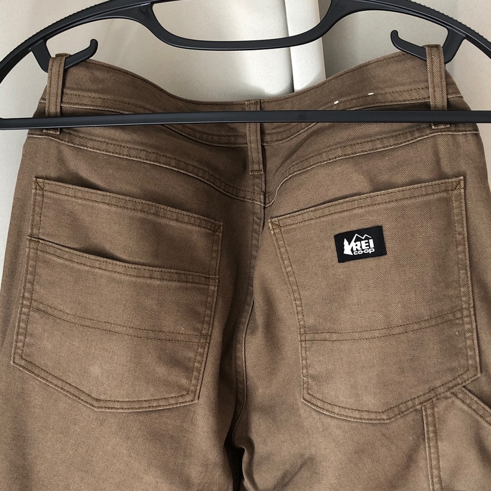 Men's REI Double Knee Canvas Work Pants in Brown - Sturdy Utility Style - Picture 9 of 12